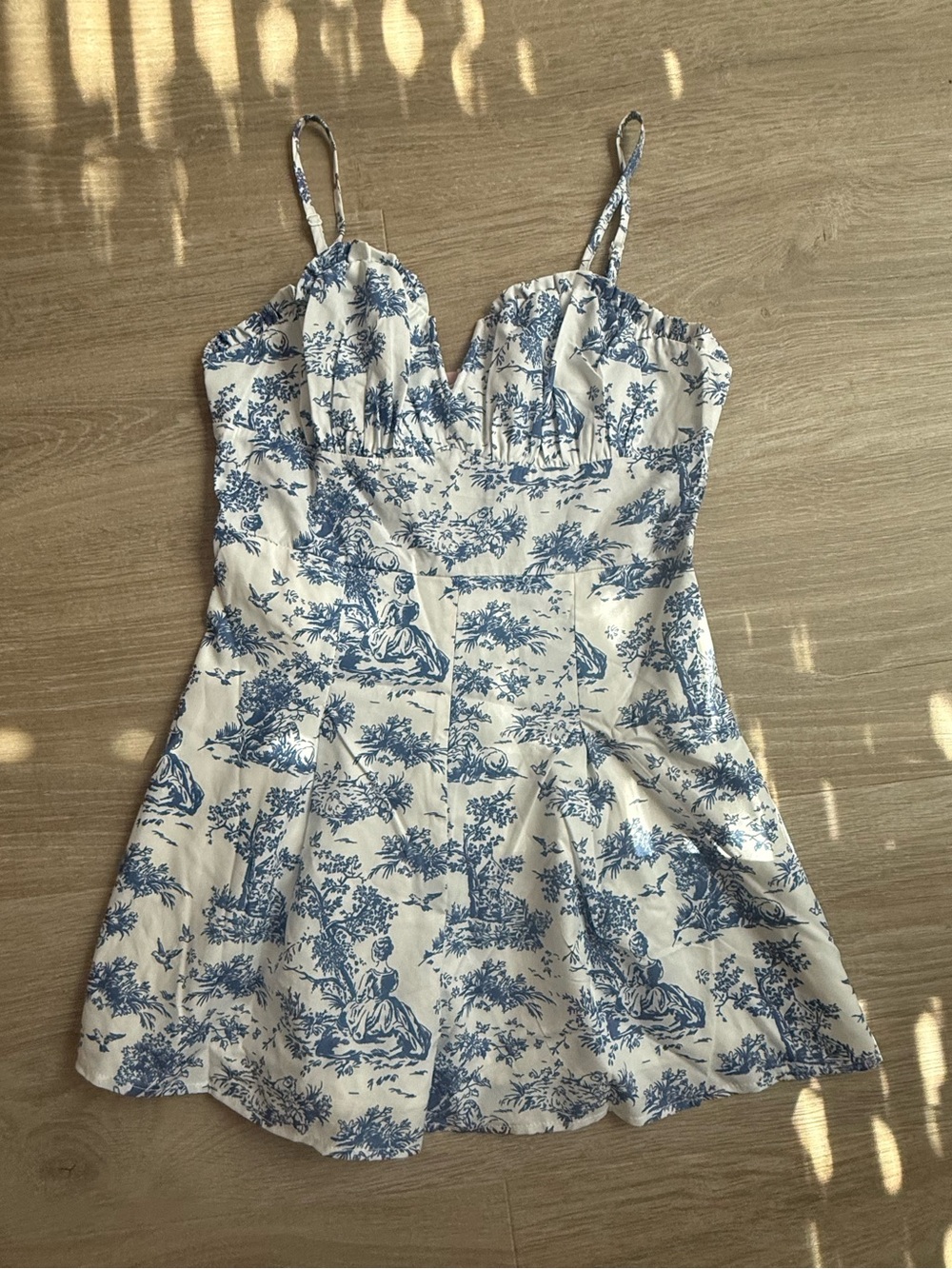 NWT Blue and White Toile Print Romper  runs small
